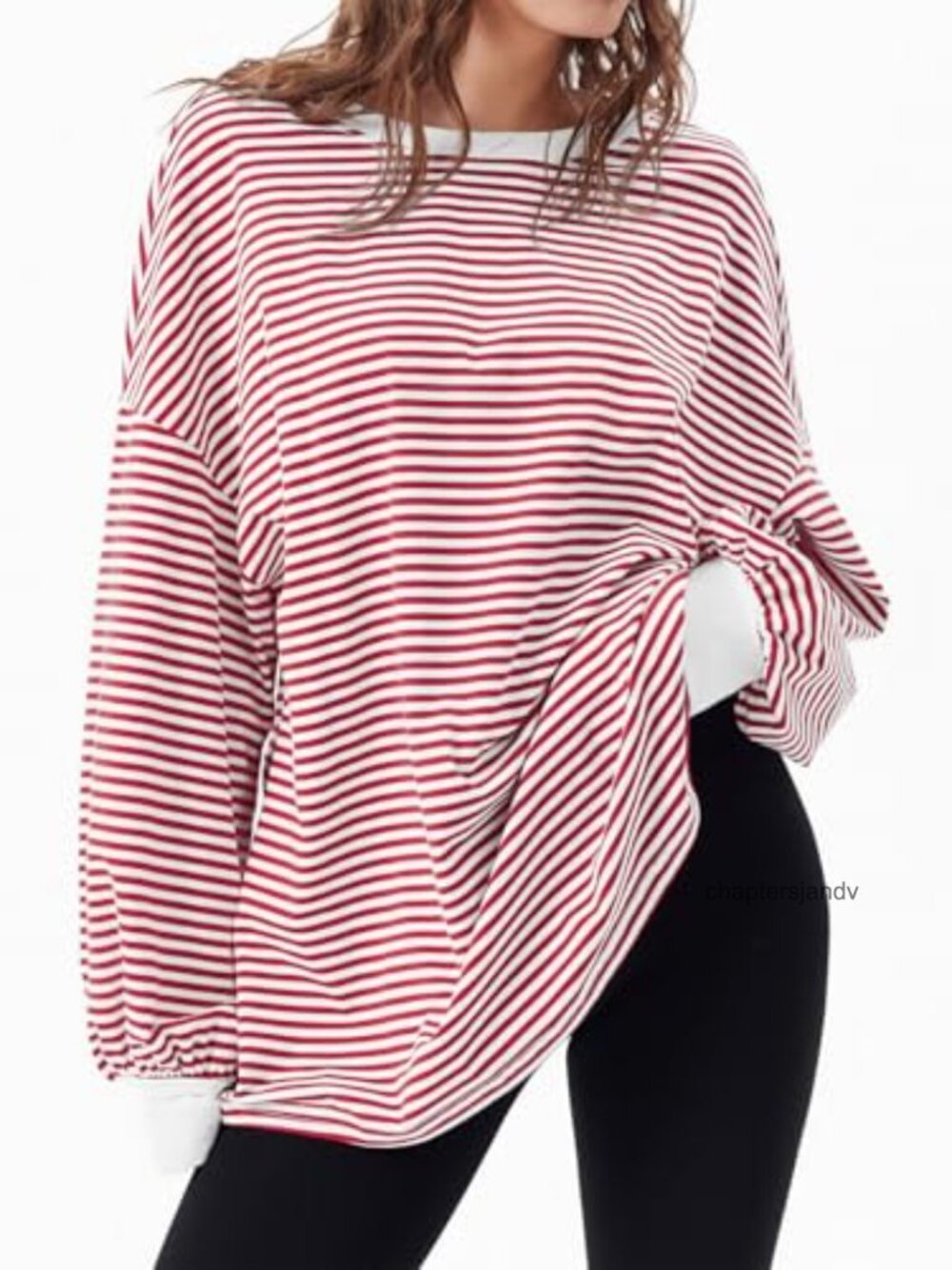 Women's Oversized Long Sleeve Striped Cotton Blend Tunic Pullover